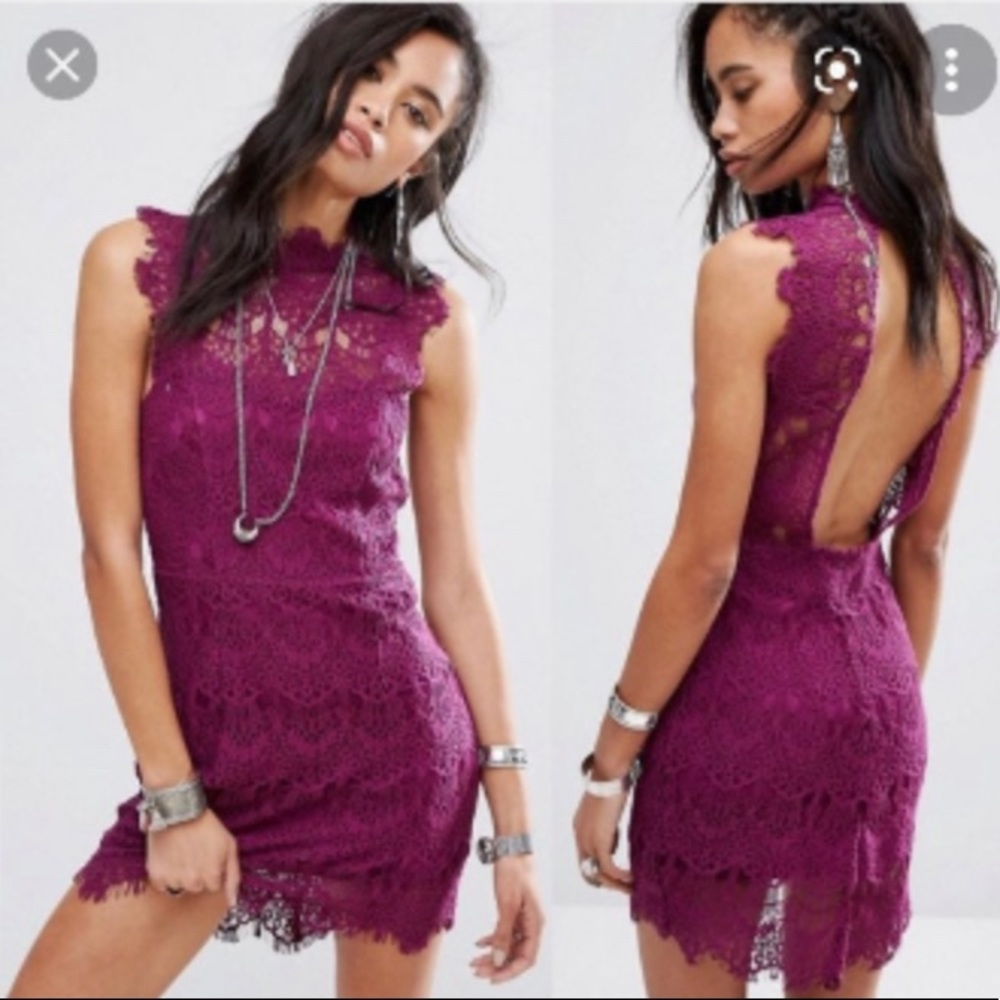 Free People Daydream scallop lace magenta mini dress